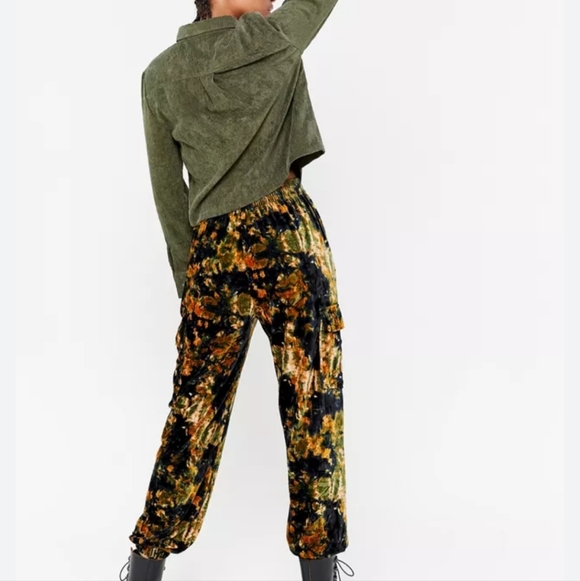Urban Outfitters Penelope Velvet Joggers Black Green Orange Gold XS Cozy Chic - Picture 2 of 12